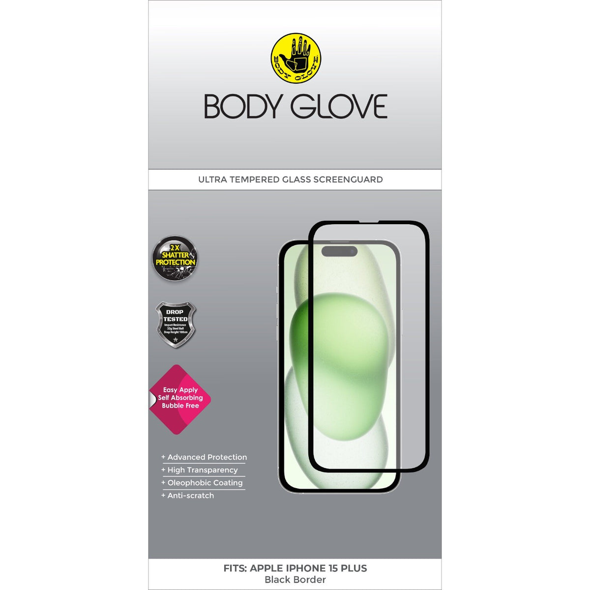 Bodyglove Body Glove Ultra Tempered Glass Screen Protector - Apple iPhone 16 Plus / 15 Plus - Black Border