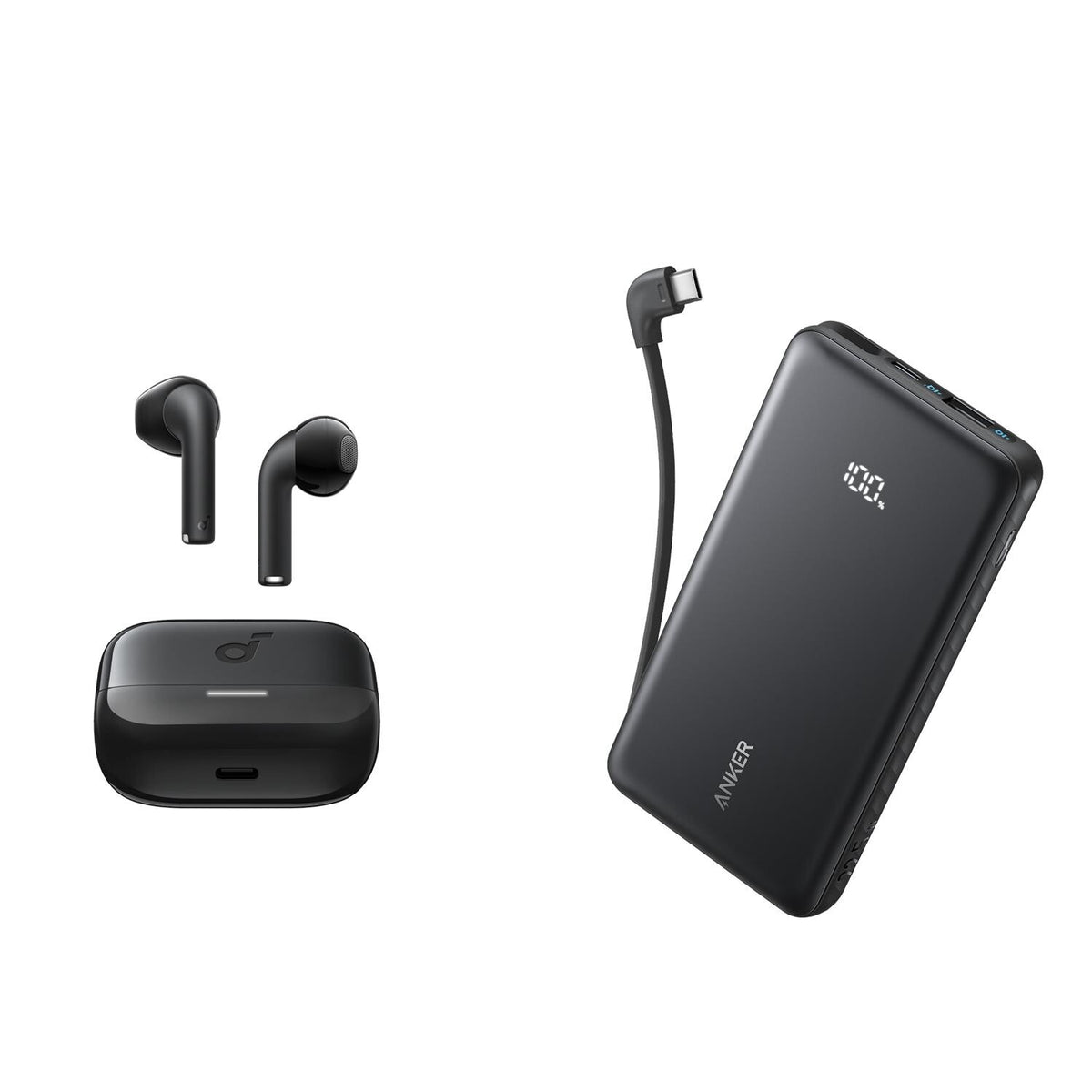 Anker Zolo Power Bank 10000mAh 22.5W With Built-In USB-C Cable & soundcore K20i True Wireless Earbud Bundle