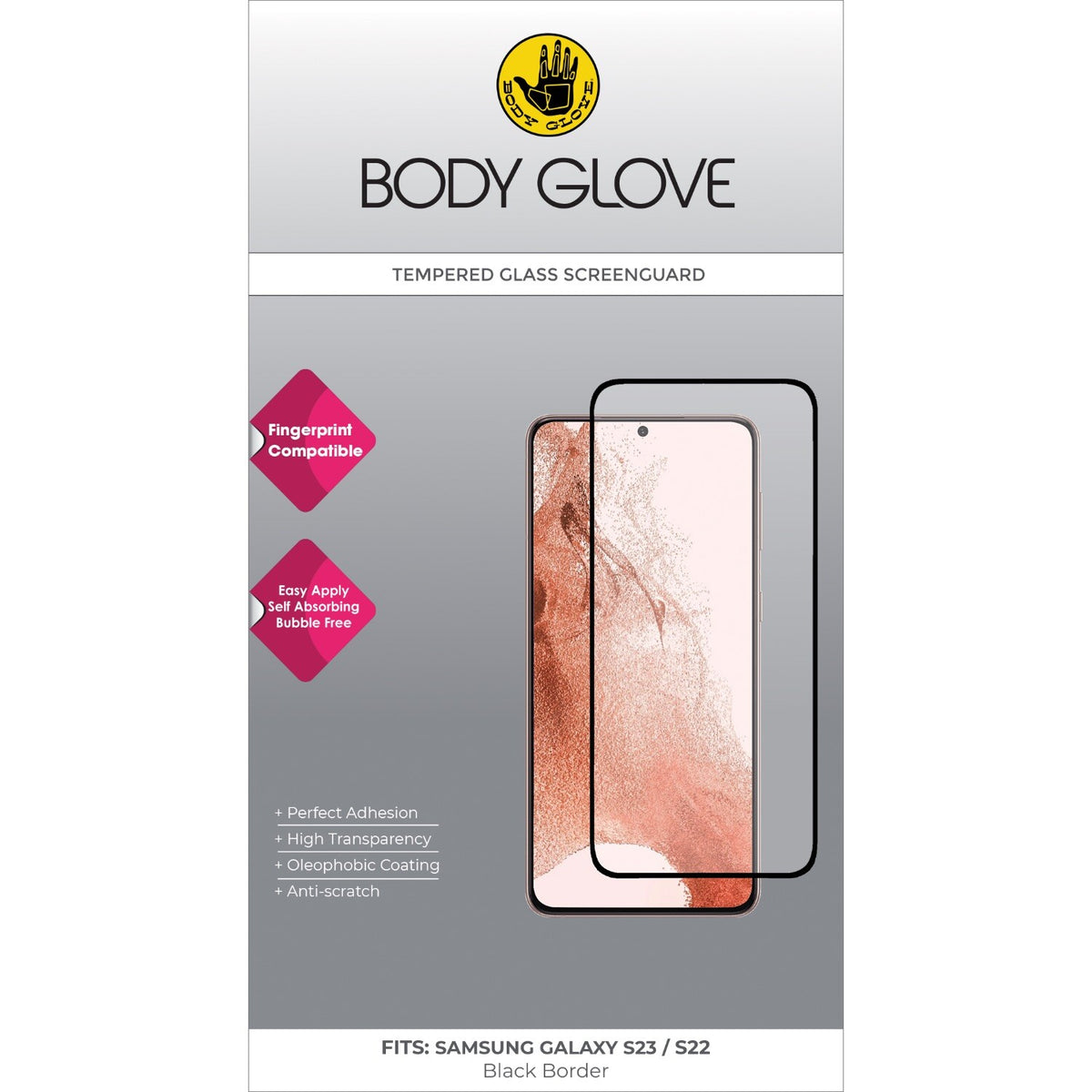 Bodyglove Body Glove Tempered Glass Screen Protector - Samsung Galaxy S23 / Galaxy S22 - Black Border