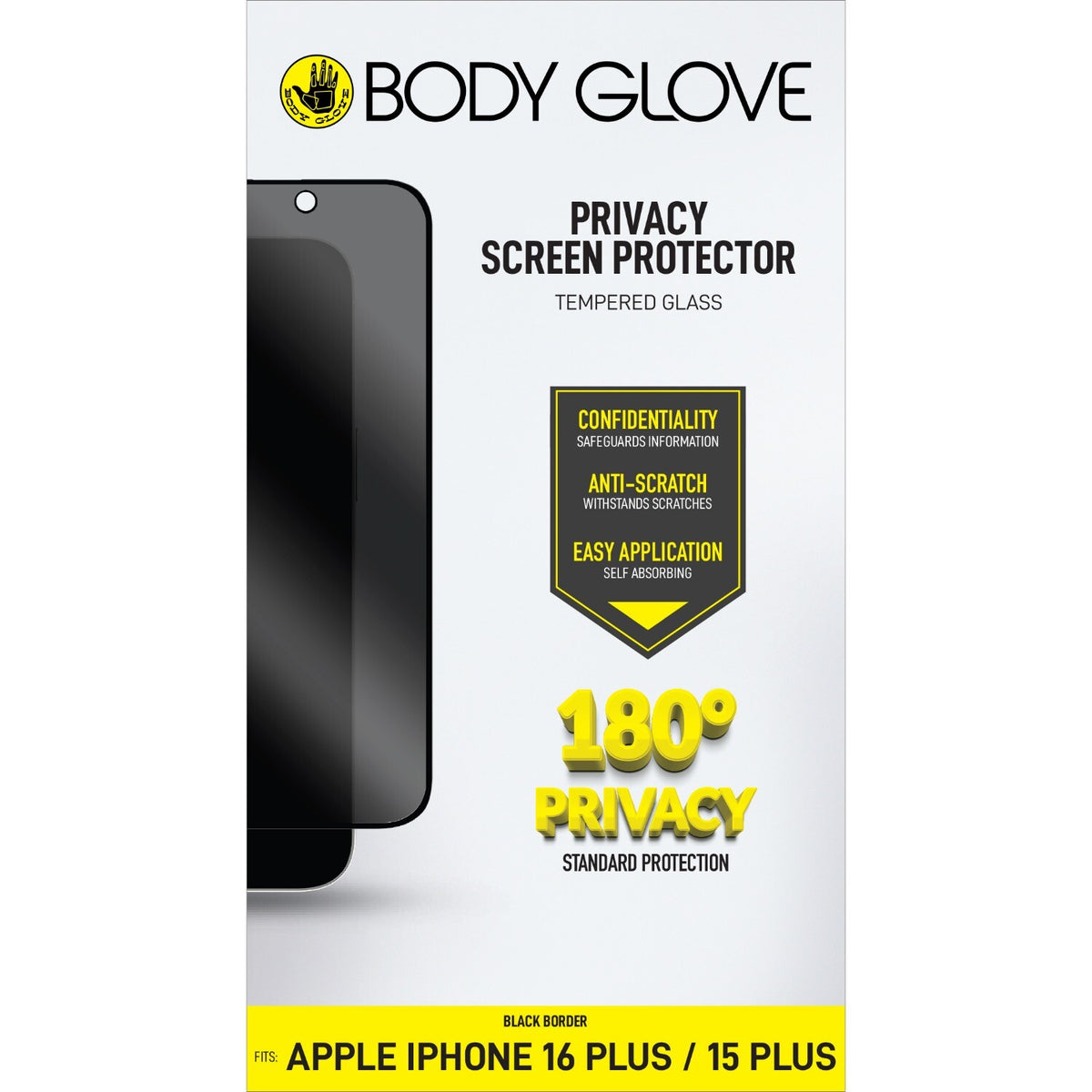 Bodyglove Body Glove Privacy Tempered Glass Screen Protector - Apple iPhone 16 Plus / iPhone 15 Plus - Black Border