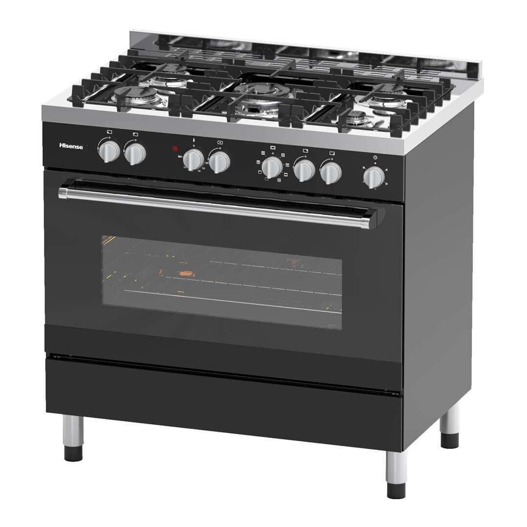 Hisense HFS90GA5EBL cooker Freestanding cooker Electric Gas Black, Silver