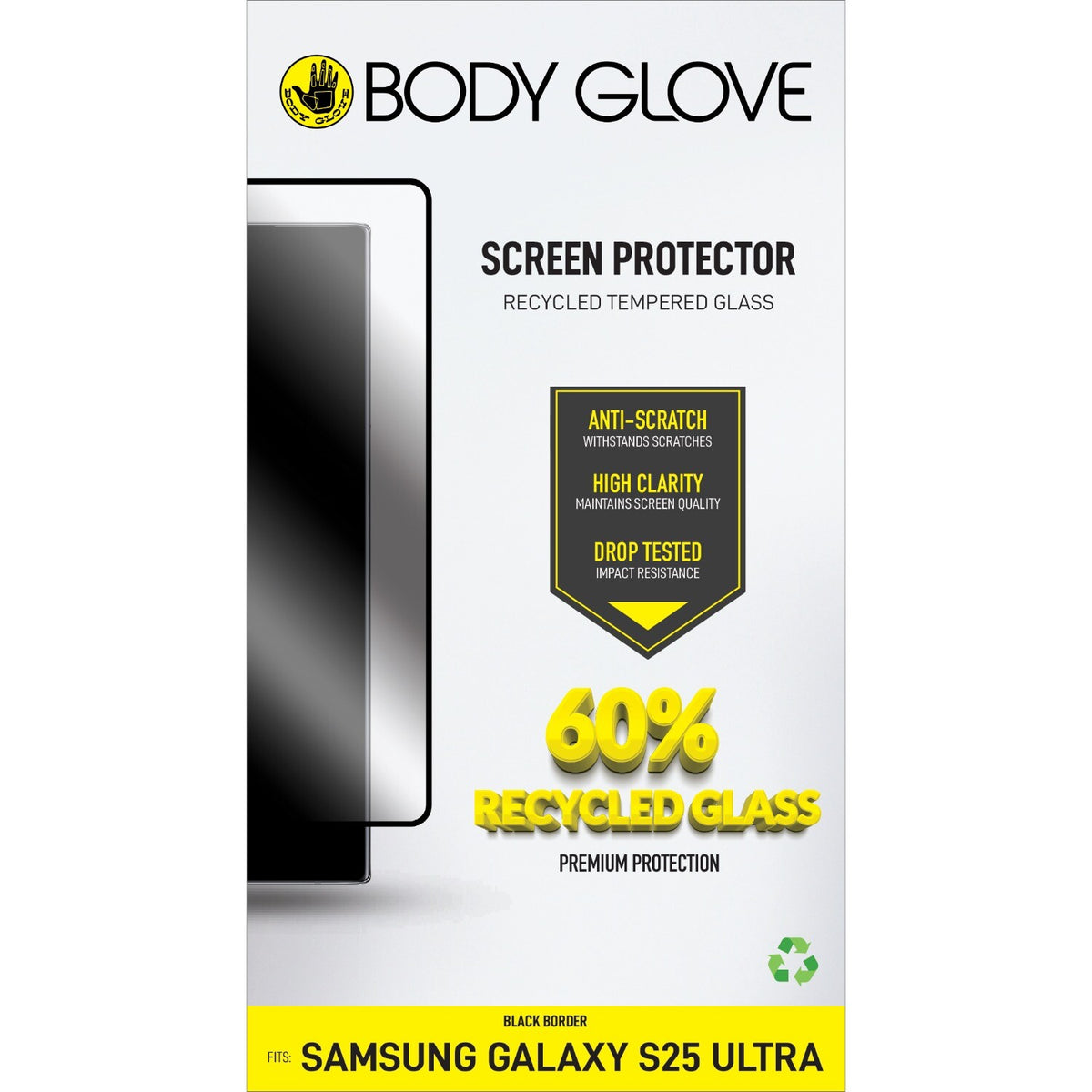 Bodyglove Body Glove Recycled Tempered Glass Screen Protector - Samsung Galaxy S25 Ultra - Black Border