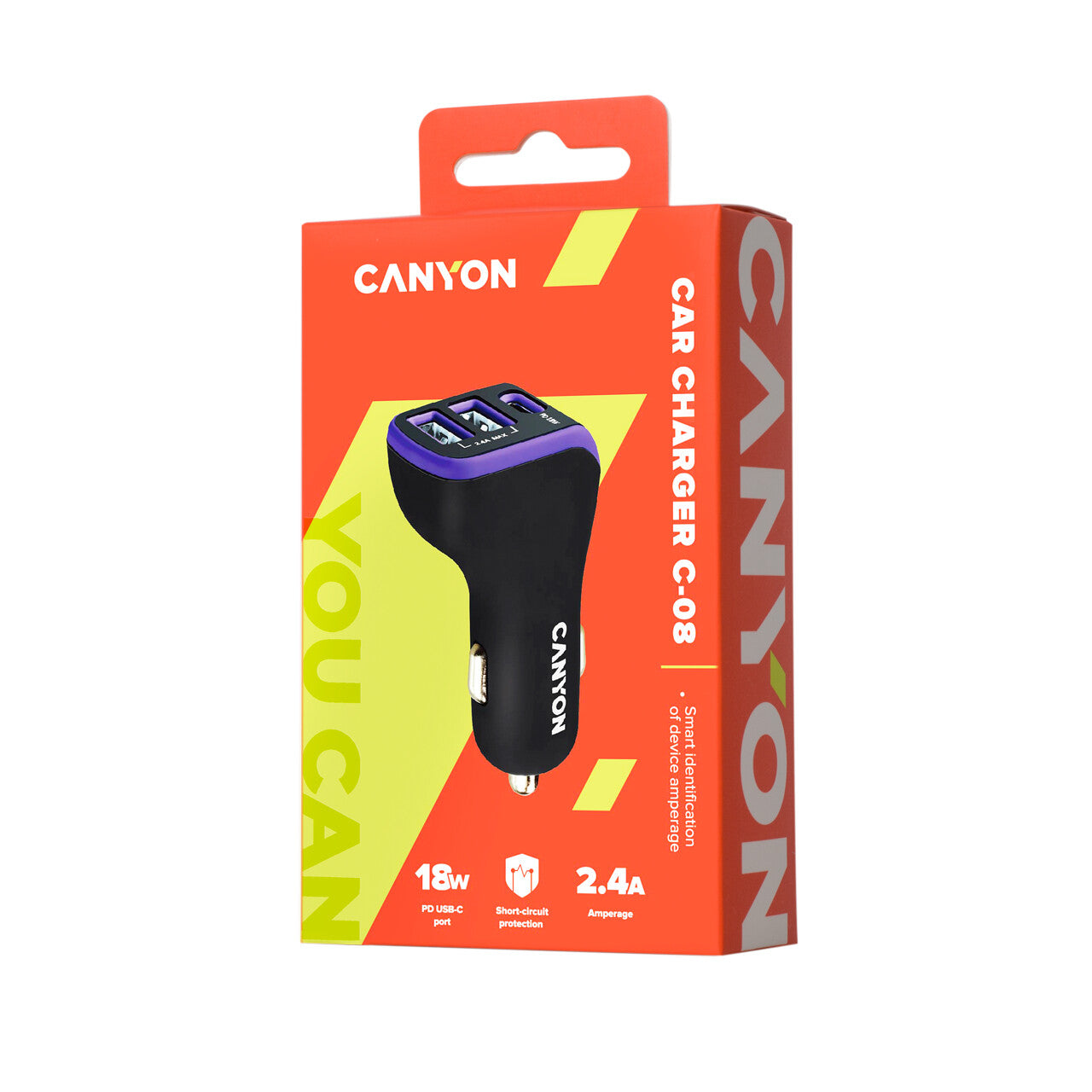 Canyon С-08 Digital camera, GPS, MP3, MP4, Mobile phone, PDA, Portable gaming console, Smartphone, Tablet Black, Purple Cigar lighter Auto
