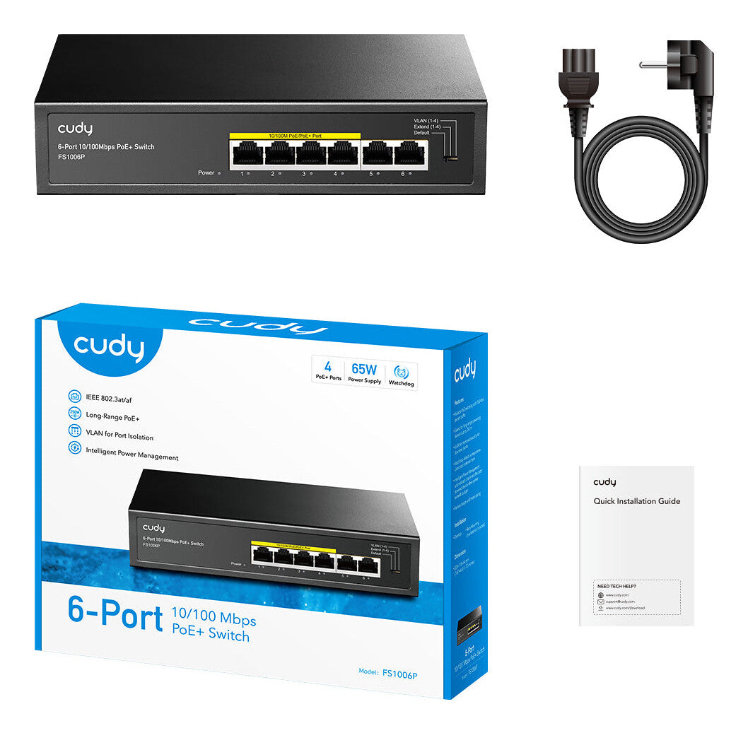 Cudy FS1006P network switch Unmanaged Fast Ethernet (10/100) Power over Ethernet (PoE) Black