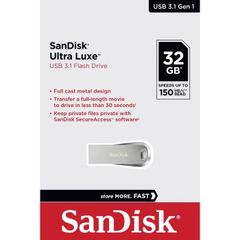 SanDisk Ultra Luxe USB 3.2 GEN 1 Flash Drive 32GB, Up to 300MB/s, All Metal, 5Yr Warranty