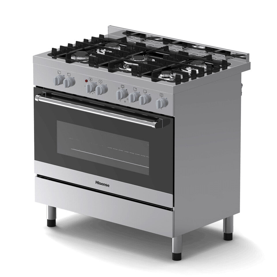 Hisense HFS90GA5ES cooker Freestanding cooker Electric Gas Black, Silver