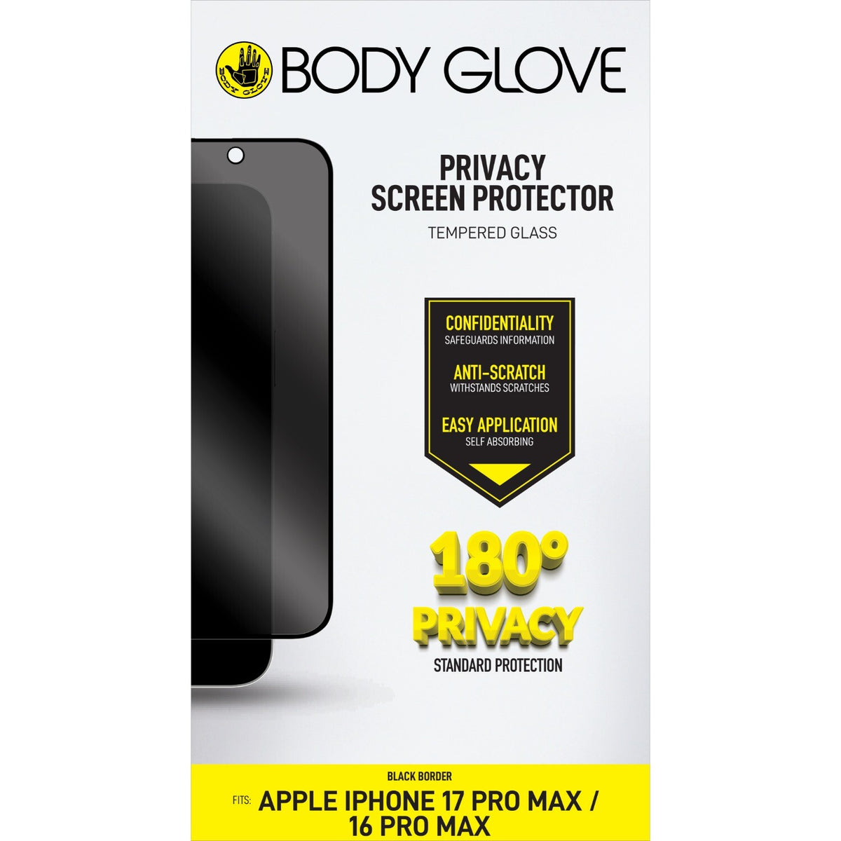 Bodyglove Body Glove Privacy Tempered Glass Screen Protector - Apple iPhone 17 Pro Max / 16 Pro Max - Black Border