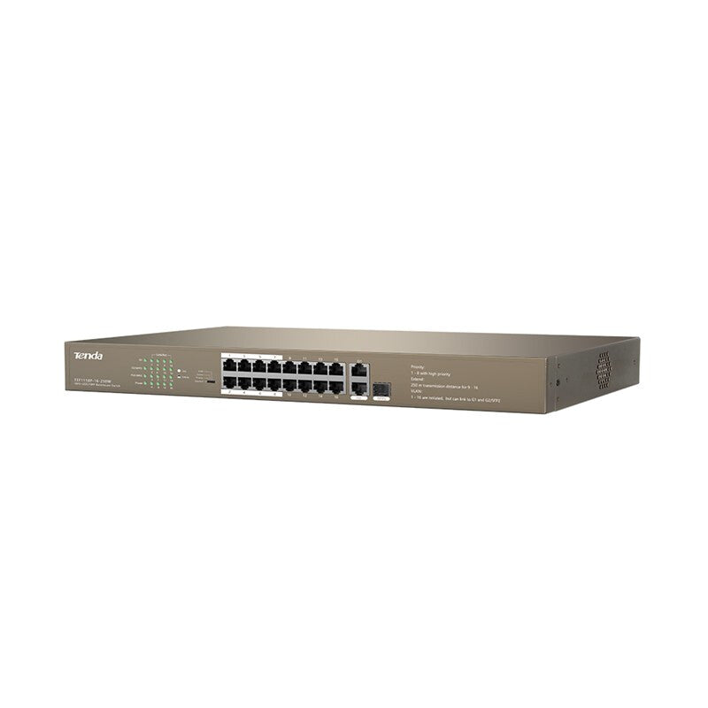 Tenda TEF1118P-16-250W network switch Unmanaged Fast Ethernet (10/100) Power over Ethernet (PoE) Grey