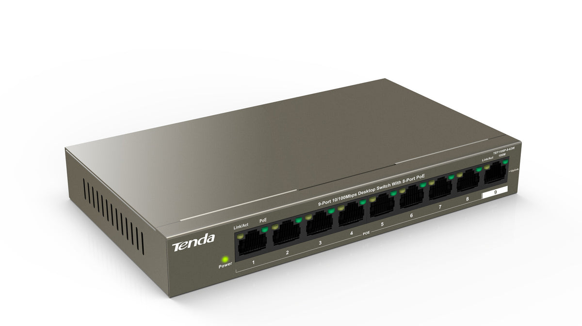 Tenda TEF1109P-8-63W Unmanaged Fast Ethernet (10/100) Power over Ethernet (PoE) Black