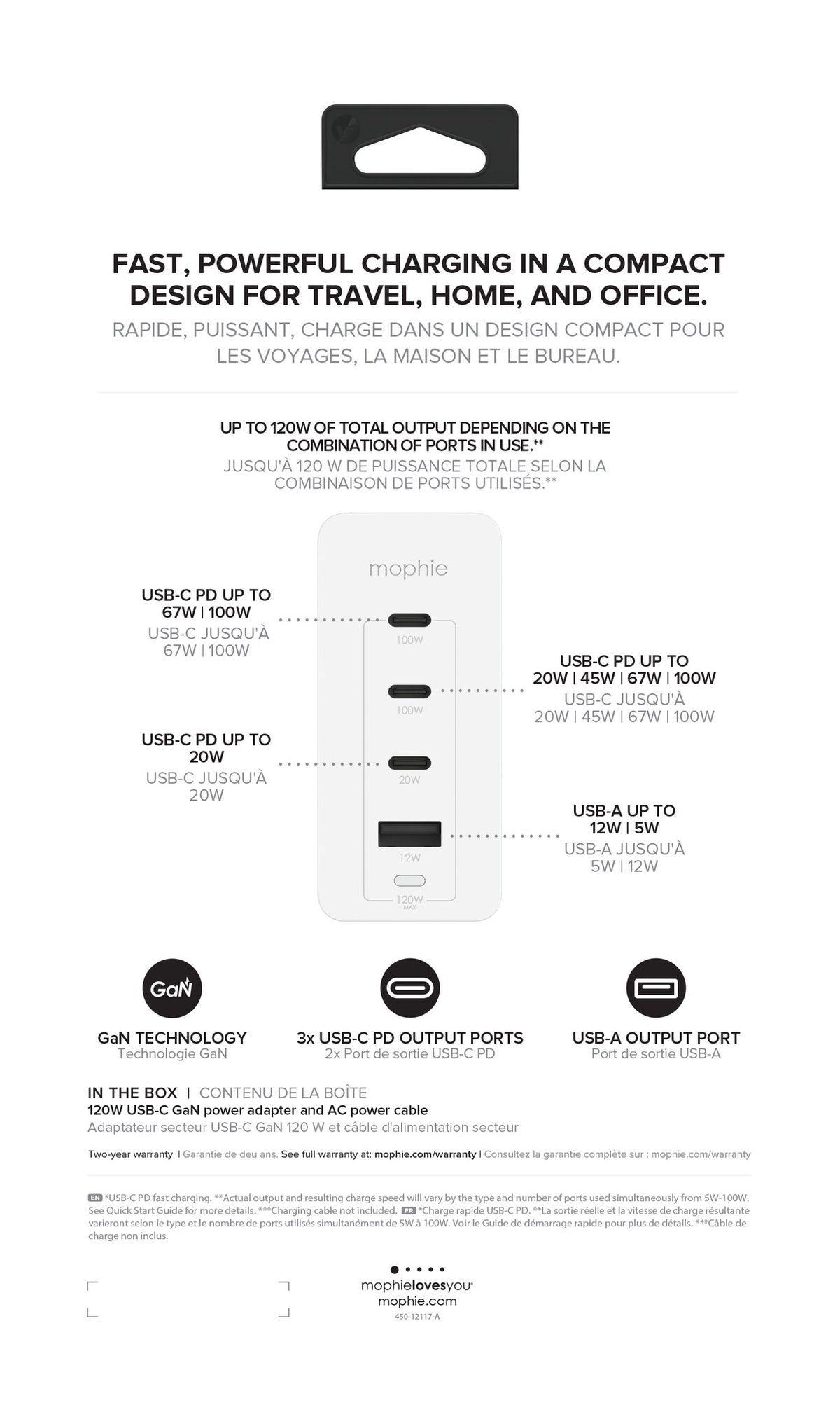 mophie Accessories-Wall Adapter-USB-C-PD-HUB-120W-GAN-White-EU(3xUSBC + 1xUSBA)