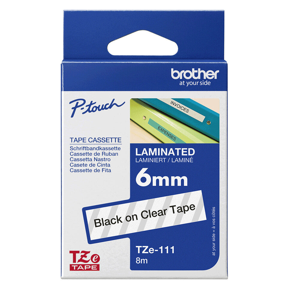 Brother TZE-111 label-making tape Black on transparent