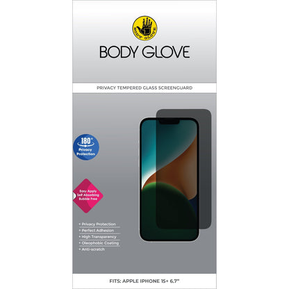 Bodyglove Body Glove Privacy Tempered Glass Screen Protector - Apple iPhone 16 Plus / iPhone 15 Plus - Black Border
