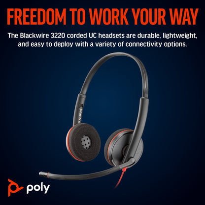 Poly Blackwire 3220 Stereo USB-C Headset +USB-C/A Adapter