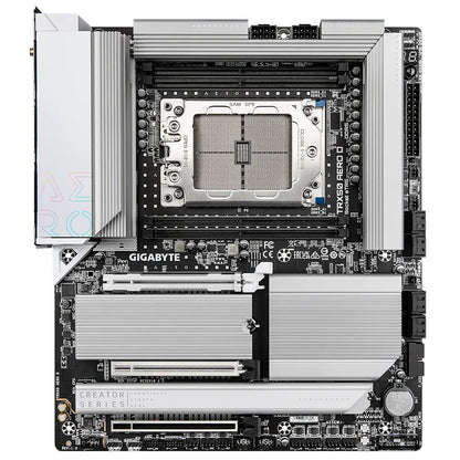 GIGABYTE TRX50 AERO D Motherboard - Supports AMD Ryzen PRO 7000 CPUs, 16+8+4 Phases Digital VRM, up to 7800MHz DDR5 (OC), 4xPCIe 4.0 M.2, Wi-Fi 7, 2.5GbE LAN, USB 3.2 Gen 2