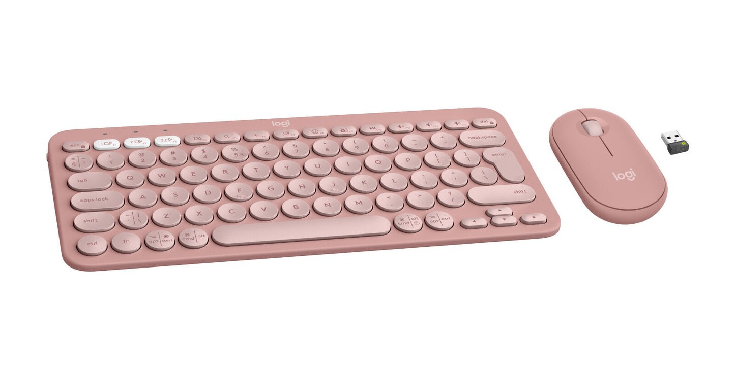 Logitech 920-012241 keyboard Mouse included Universal RF Wireless + Bluetooth QWERTY US International Pink