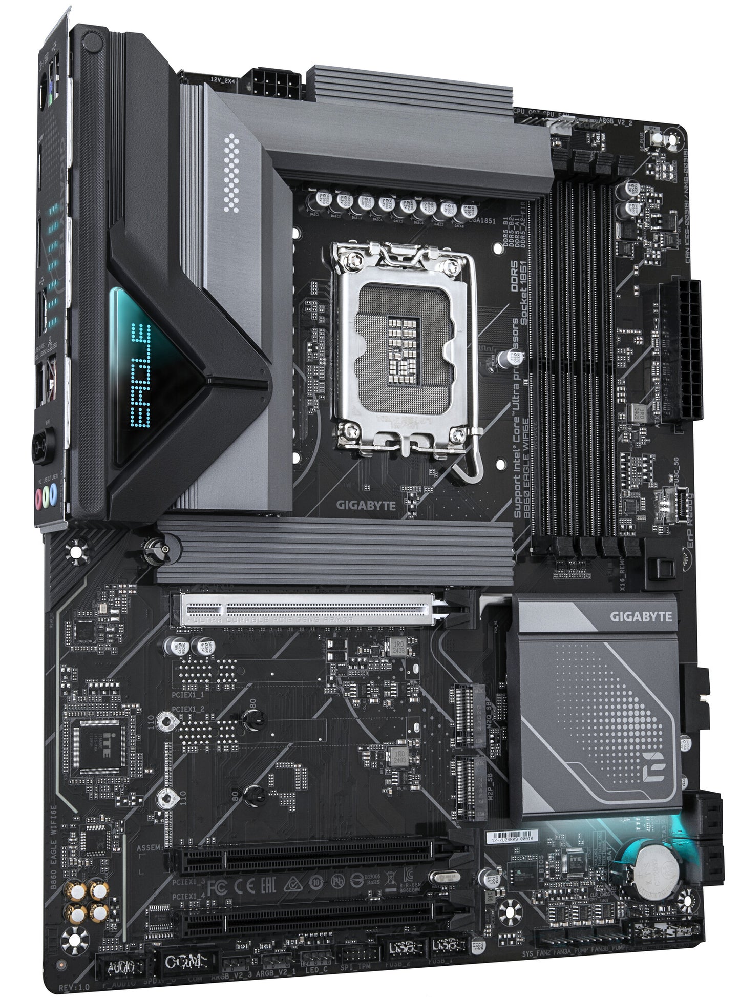 GIGABYTE B860 EAGLE WIFI6E Motherboard - Intel Core Ultra Series CPUs, 12+1+2+1 Phases VRM, up to 9066MHz DDR5, 1xPCIe 5.0 + 2xPCIe 4.0 M.2, 2.5GbE LAN, WIFI 6E, USB 3.2 Gen 2x2