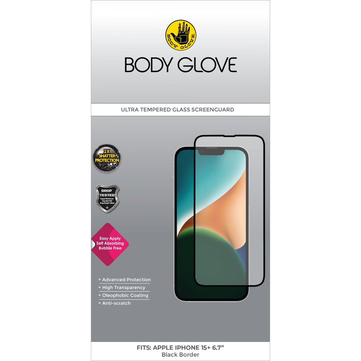 Bodyglove Body Glove Ultra Tempered Glass Screen Protector - Apple iPhone 16 Plus / 15 Plus - Black Border