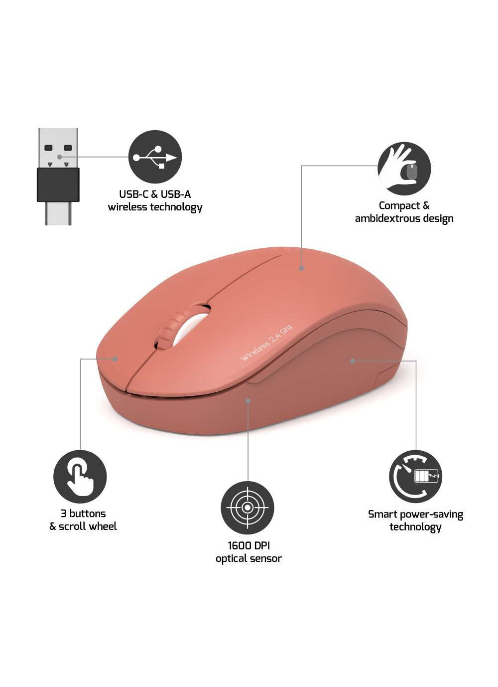 Port Designs 900542 mouse Office Ambidextrous RF Wireless Optical 1600 DPI