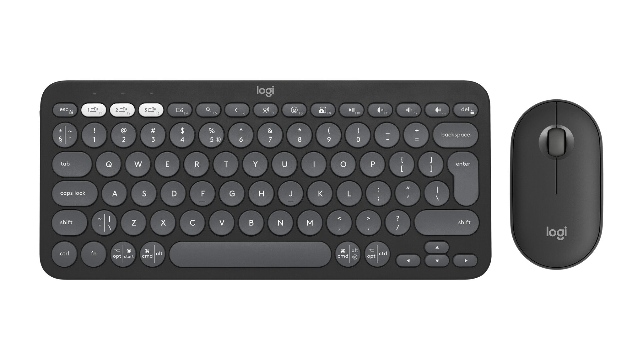 Logitech 920-012239 keyboard Mouse included Universal RF Wireless + Bluetooth QWERTY US International Graphite
