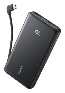 Anker Zolo Power Bank, 10,000mAh Portable Charger 22.5W Output with Built-in USB-C Cable, Black