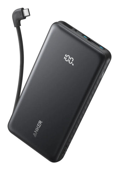 Anker Zolo Power Bank, 10,000mAh Portable Charger 22.5W Output with Built-in USB-C Cable, Black