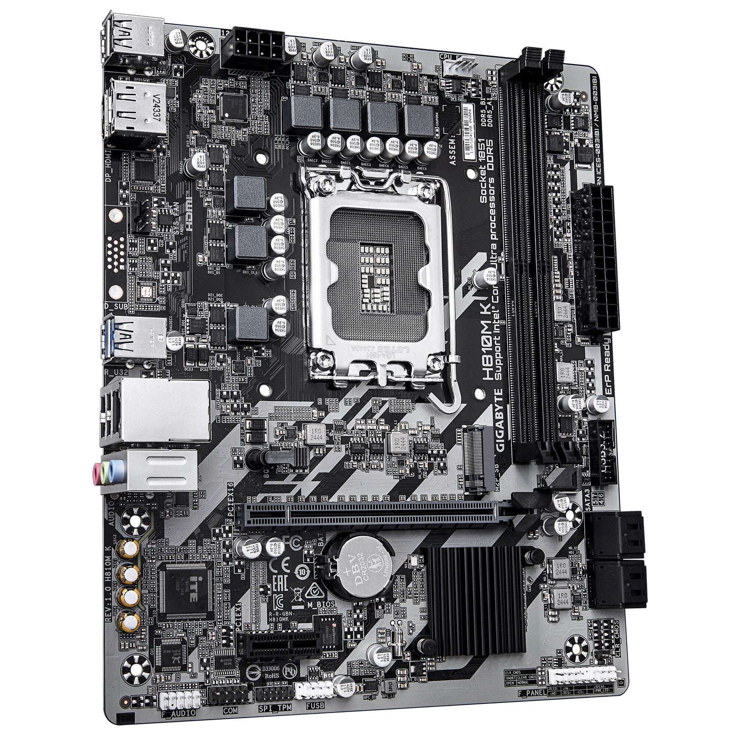 GIGABYTE H810M K Motherboard - Intel Core Ultra (Series 2) CPUs, 3+1+2 Phases VRM, up to 6400MHz DDR5, 1xPCIe 4.0 M.2, 1GbE LAN, USB 3.2 Gen 1