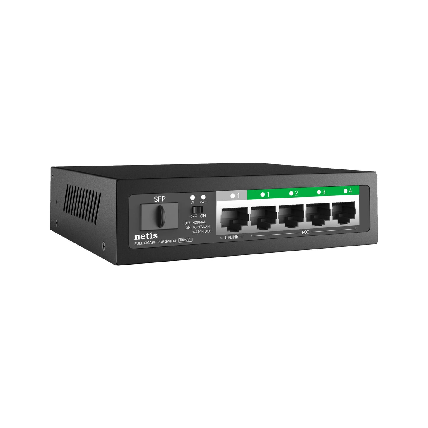 Netis System Uplink POE Switch Unmanaged Gigabit Ethernet (10/100/1000) Power over Ethernet (PoE) Black