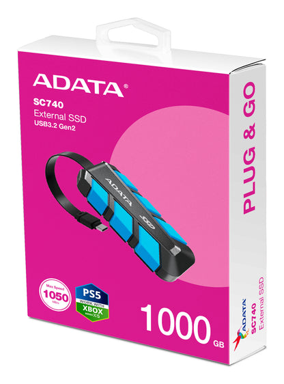 ADATA SC740 1 TB USB Type-C 3.2 Gen 2 (3.1 Gen 2) Black, Blue