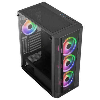 Aerocool PRISMBKV3 PC Case ATX Black 4 Fans ARGB Front Side Side Tempered Glass