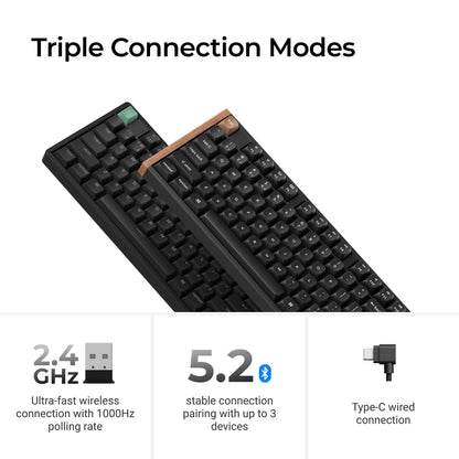 Keychron K10 HE keyboard Gaming USB + RF Wireless + Bluetooth QWERTY English Black, Wood