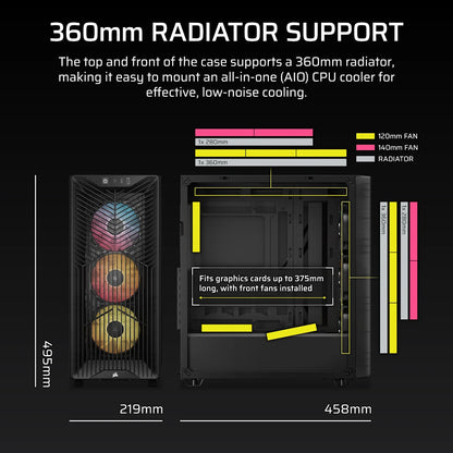 Corsair 3200D RS ARGB Mid-Tower PC Case - Smoke Midi Tower Black