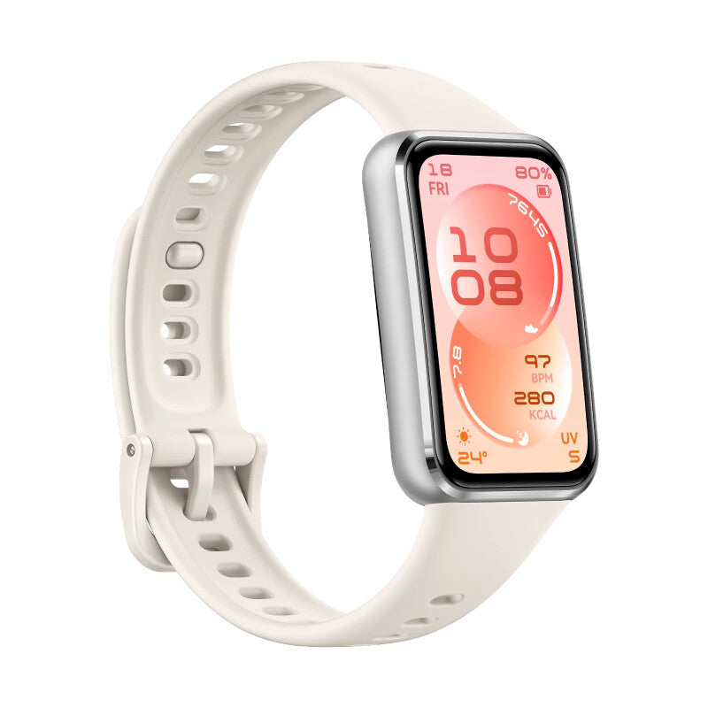Huawei 1.62 AMOLED colour Screen/ 286x482 pixels/ PPI 347/ White Fluoroelastomer Strap/ length:130mm-210mm/ 5 ATM/ NO GPS/ 2.4GHz  BT6.0 and BLE.5V/1A/ 55020GUP