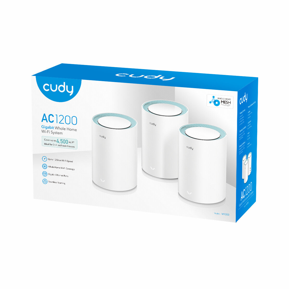 Cudy M1300 3-PACK mesh wi-fi system Dual-band (2.4 GHz / 5 GHz) Wi-Fi 5 (802.11ac) White 1 Internal