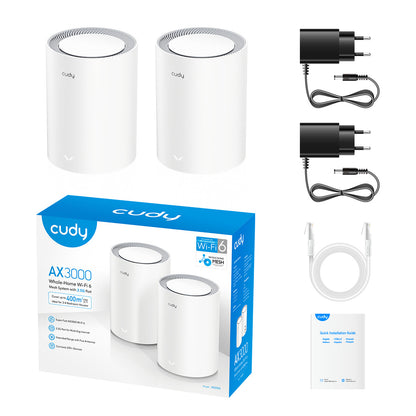 Cudy M3000(2-PACK) V2.0 mesh wi-fi system Dual-band (2.4 GHz / 5 GHz) Wi-Fi 6 (802.11ax) White Internal