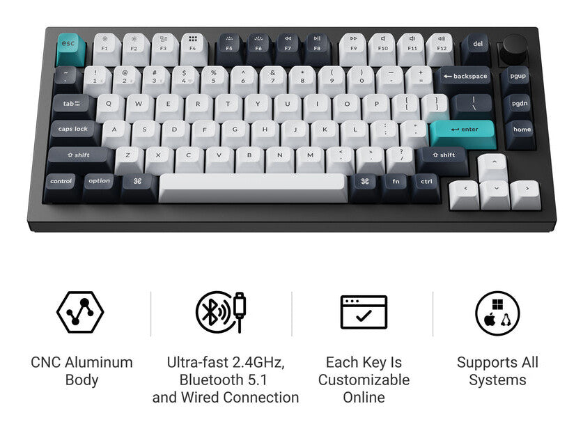 Keychron Q1 Max keyboard Gaming USB + RF Wireless + Bluetooth QWERTY Black, Cyan, Dark Blue, White