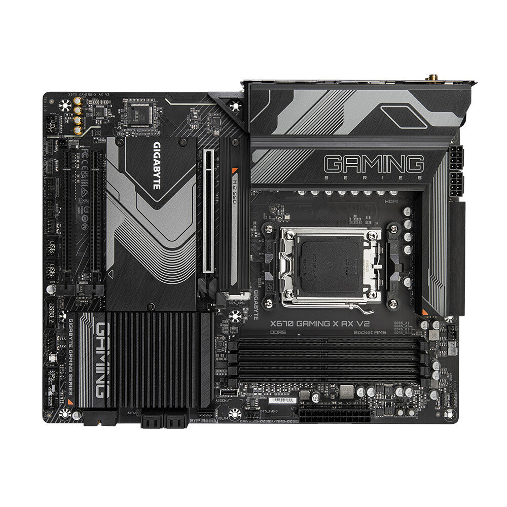 Gigabyte X670 GAMING X AX V2 Motherboard - Supports AMD Ryzen 7000 CPUs, 16+2+2 phases VRM, up to 8000MHz DDR5 (OC), 4xPCIe 4.0 M.2, Wi-Fi 6E, 2.5GbE LAN, USB 3.2 Gen 2