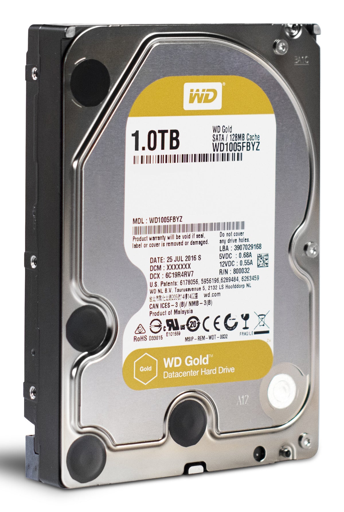 Western Digital Gold internal hard drive 1 TB 7200 RPM 128 MB 3.5" Serial ATA III