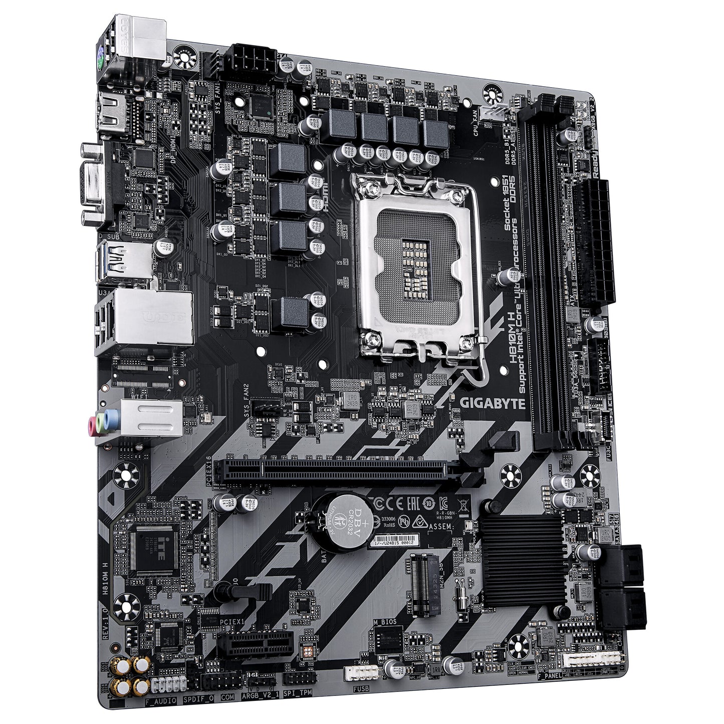 GIGABYTE H810M H Motherboard - Intel Core Ultra (Series 2) CPUs, 4+1+2 Phases VRM, up to 6400MHz DDR5, 1xPCIe 4.0 M.2, 1GbE LAN, USB 3.2 Gen 1