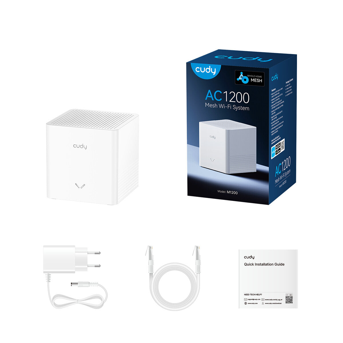 Cudy M1200 1-PACK mesh wi-fi system Dual-band (2.4 GHz / 5 GHz) Wi-Fi 5 (802.11ac) White 2 Internal