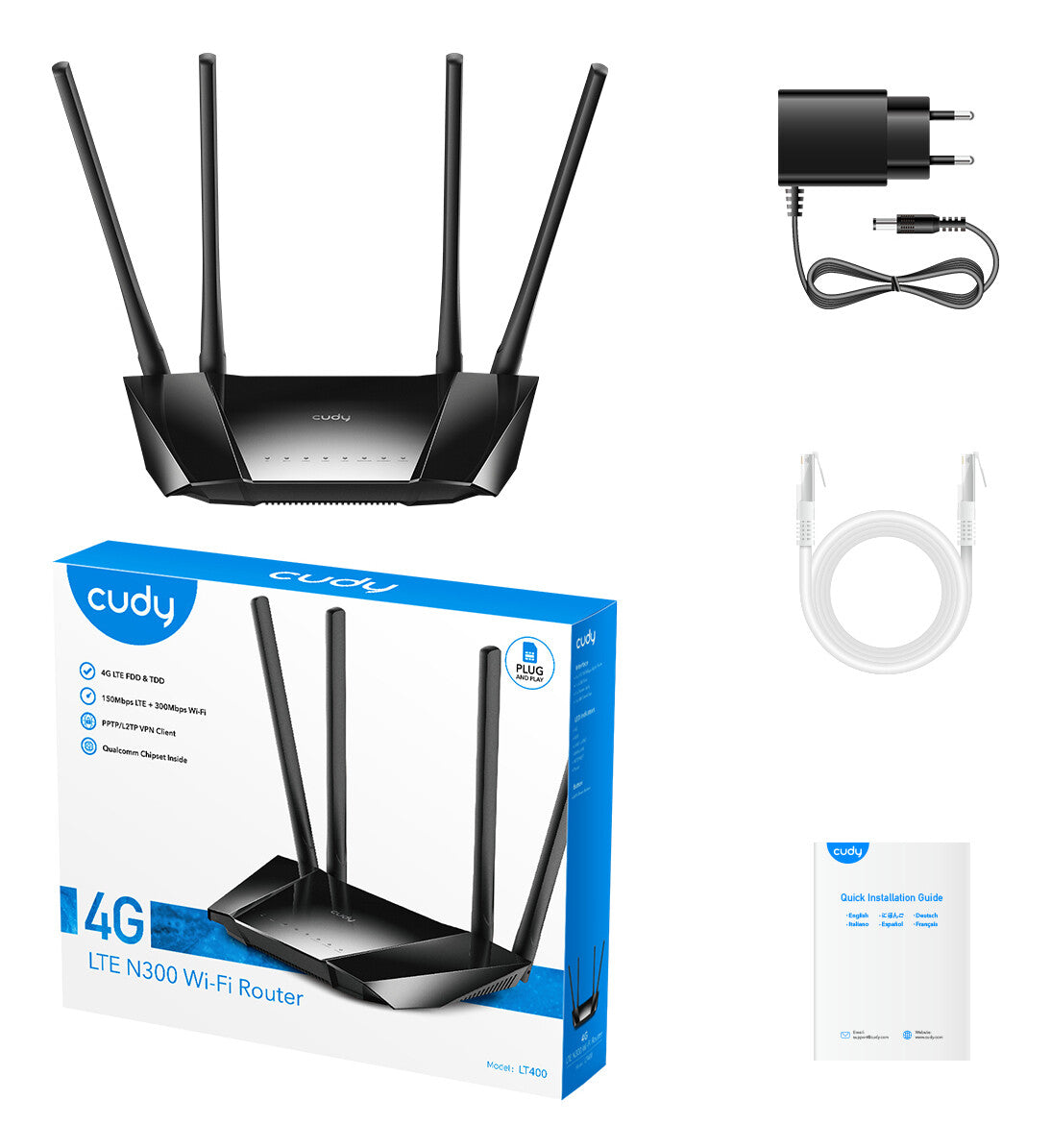 Cudy LT400 wireless router Fast Ethernet Single-band (2.4 GHz) 4G Black