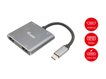 Equip USB-C 4-in-1 Dual HDMI Adapter, USB-C Hub with Dual HDMI USB 3.2 Gen 1 and 100W USB PD, USB-C MST Adapter for Dual Monitors