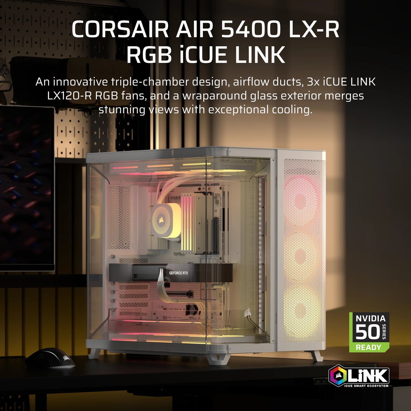 Corsair AIR 5400 LX-R RGB iCUE LINK Midi Tower White