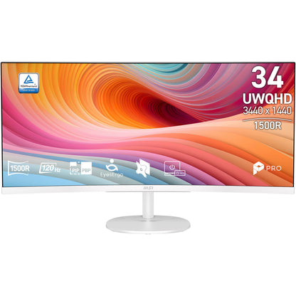 MSI Pro MP341CQW E12 computer monitor 86.4 cm (34") 3440 x 1440 pixels UltraWide Quad HD White