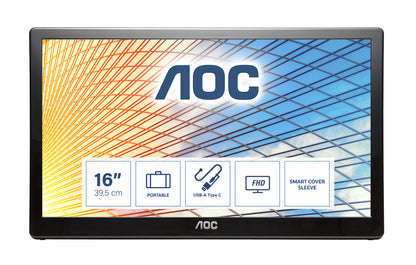 AOC E1659FWU portable TV/monitor Black 39.6 cm (15.6") 1366 x 768 pixels