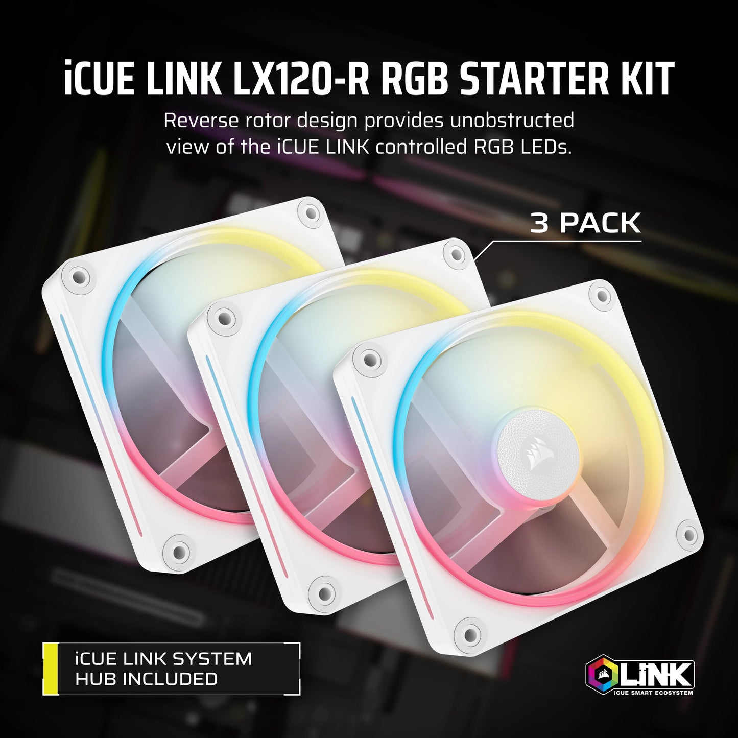 Corsair iCUE LINK LX120-R RGB Computer case Fan 12 cm White 3 pc(s)