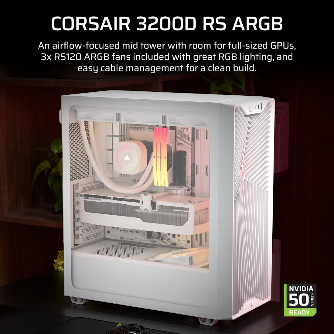 Corsair Midi Tower 3200D RS ARGB PC Case White