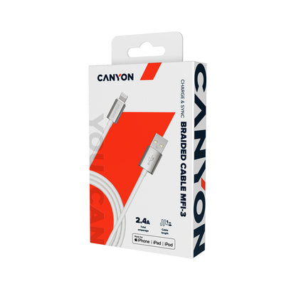Canyon CNS-MFIC3 mobile phone cable Pearl, White 1 m USB A Lightning
