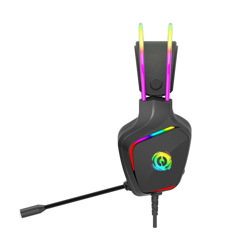 Canyon Darkless GH-9A, RGB aidimams ausin?s with Mikrofonas, Mikrofonas frequency response: 20HZ~20KHZ, ABS+ PU leather, USB*1*3.5MM jack kitukas, 2.0M PVC kabelis, weight:280g, juodas