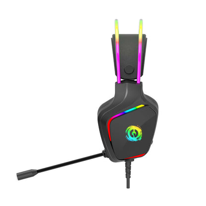 Canyon Darkless GH-9A, RGB aidimams ausin?s with Mikrofonas, Mikrofonas frequency response: 20HZ~20KHZ, ABS+ PU leather, USB*1*3.5MM jack kitukas, 2.0M PVC kabelis, weight:280g, juodas