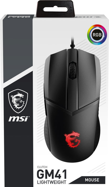 MSI CLUTCH GM41 LIGHTWEIGHT RGB FPS Gaming Mouse 'upto 16000 DPI Fast Optical Sensor, 65g weight, Frixion Free Cable, Symmetrical design, OMRON Switch with 60+ Million Clicks, Dragon Center Supported, NVIDIA REFLEX Compatible'